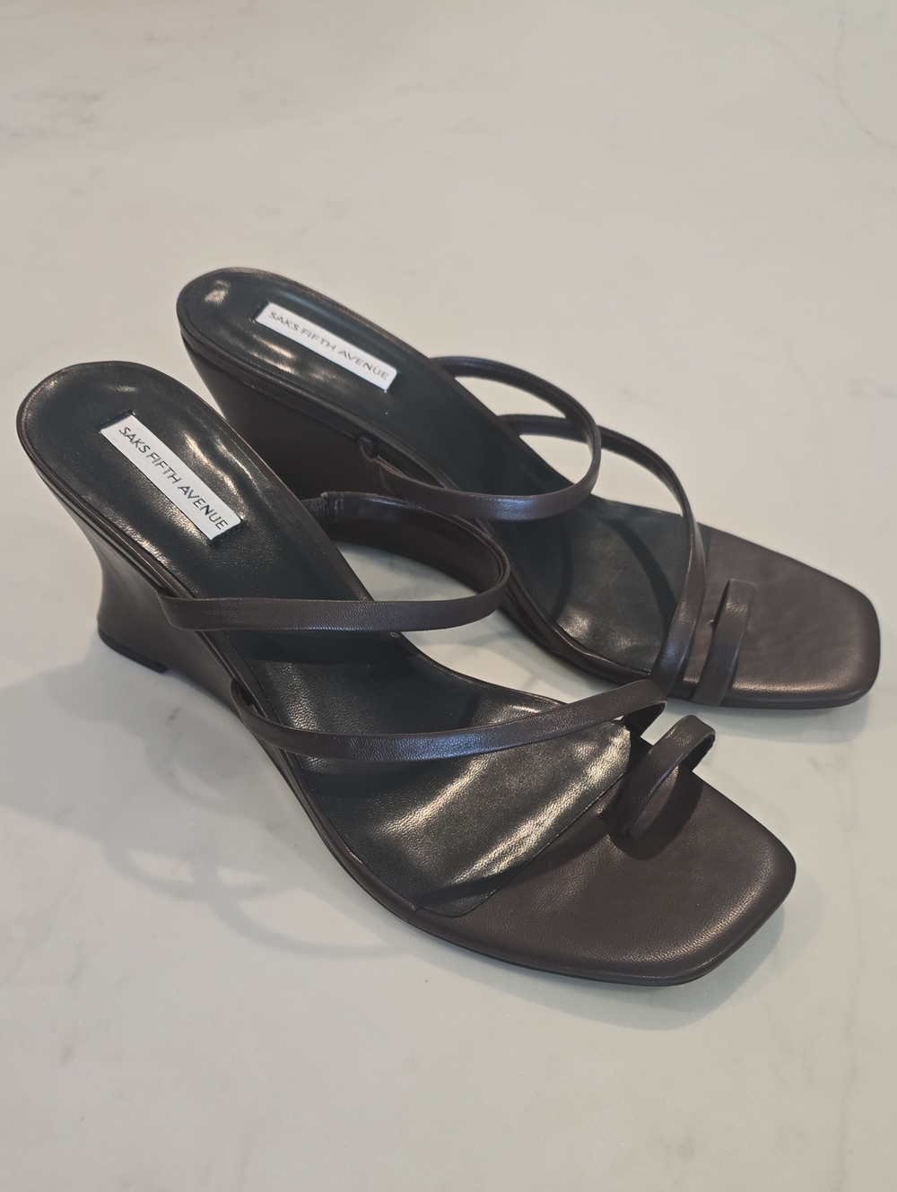 Saks Fifth Avenue Dark Brown Strappy Wedge Sandals